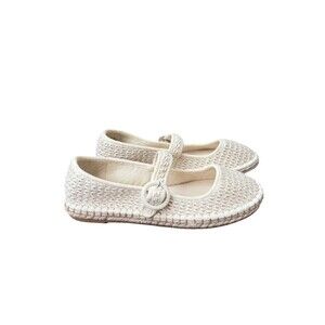 CL by Laundry Size 8.5W Ivory Woven Crochet Espadrille Mary Jane Flats